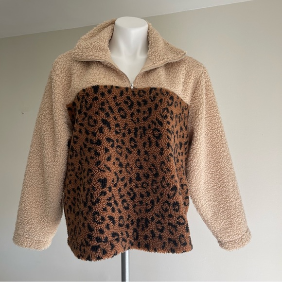 Lush Jackets & Blazers - NWOT Lush Cheetah Print Sherpa Quarter Zip